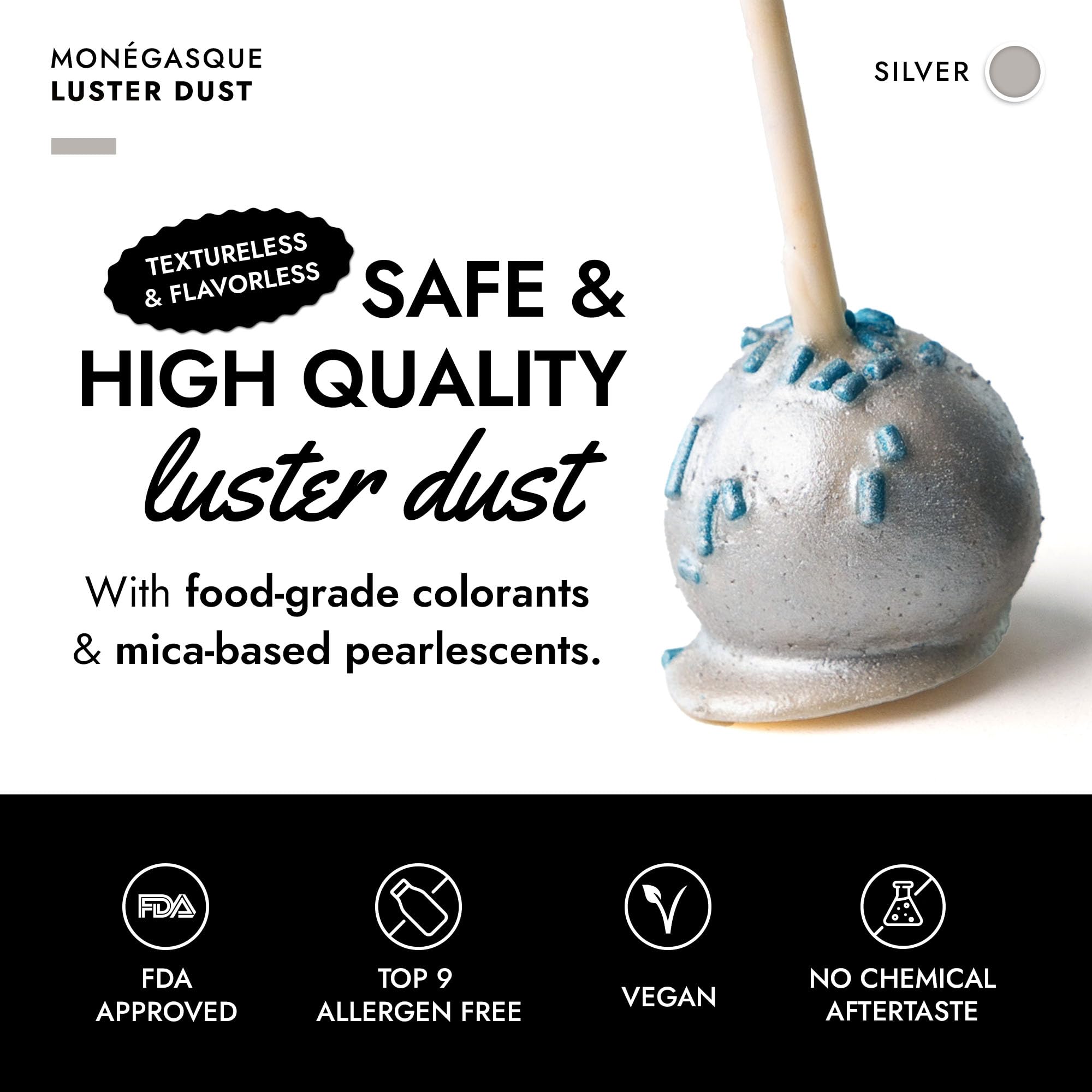 Silver Edible Luster Dust - product label and ingredients
