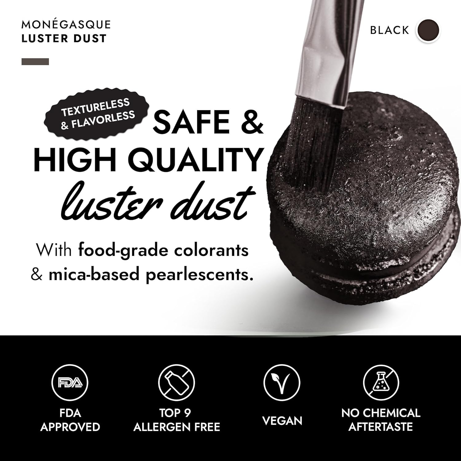 Black Edible Luster Dust - product label and ingredients