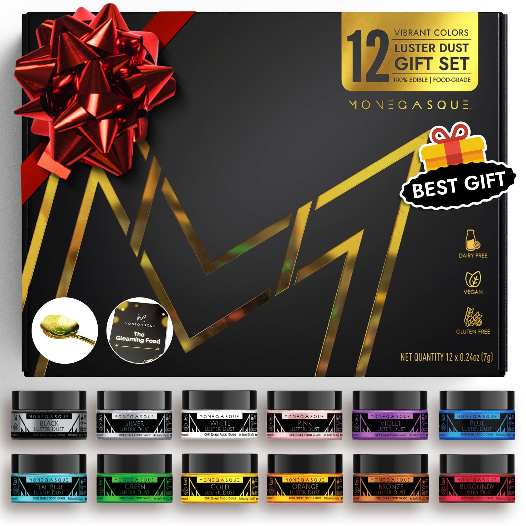 Edible Luster Dust Set 12 Colors – Each jar - front view