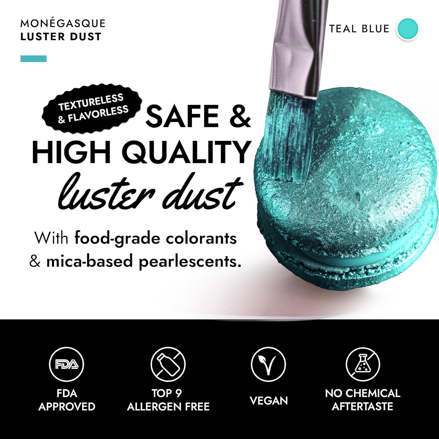Teal Blue Edible Luster Dust - product label and ingredients