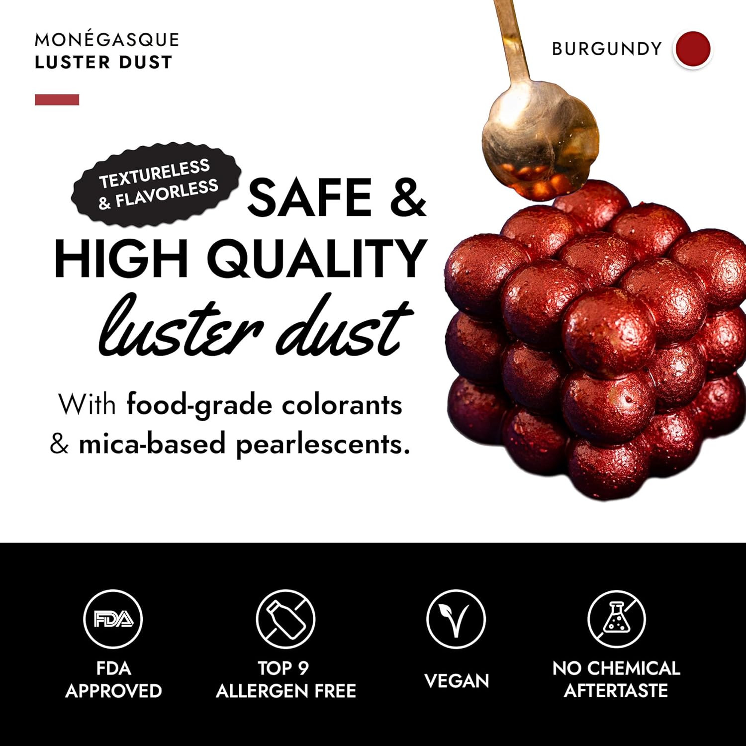Burgundy Edible Luster Dust - product label and ingredients