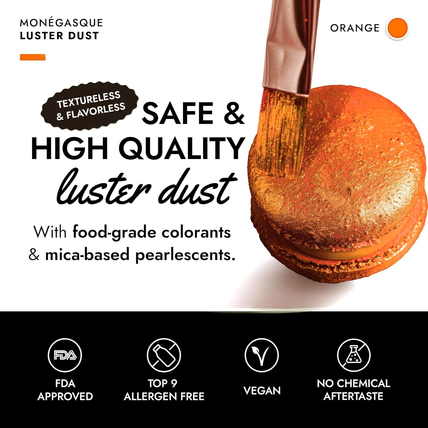 Orange Edible Luster Dust - product label and ingredients
