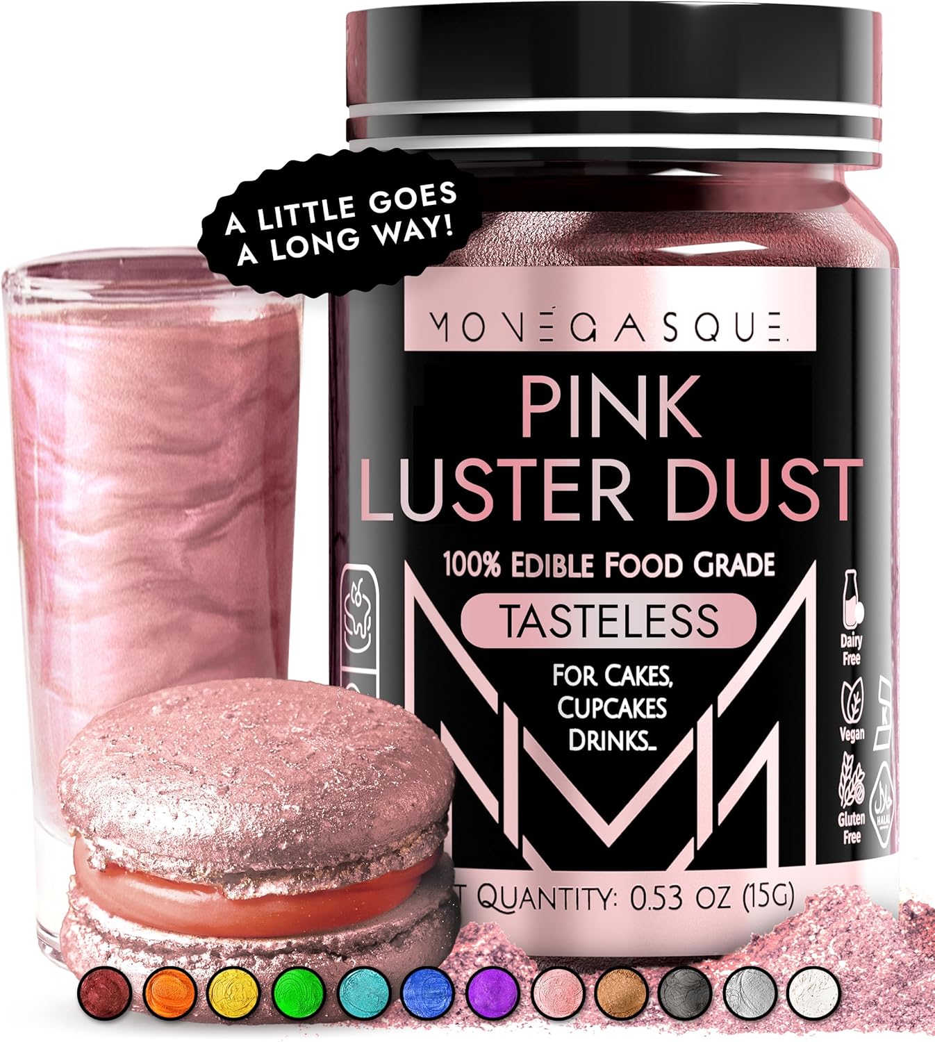 Pink Edible Luster Dust jar - front view