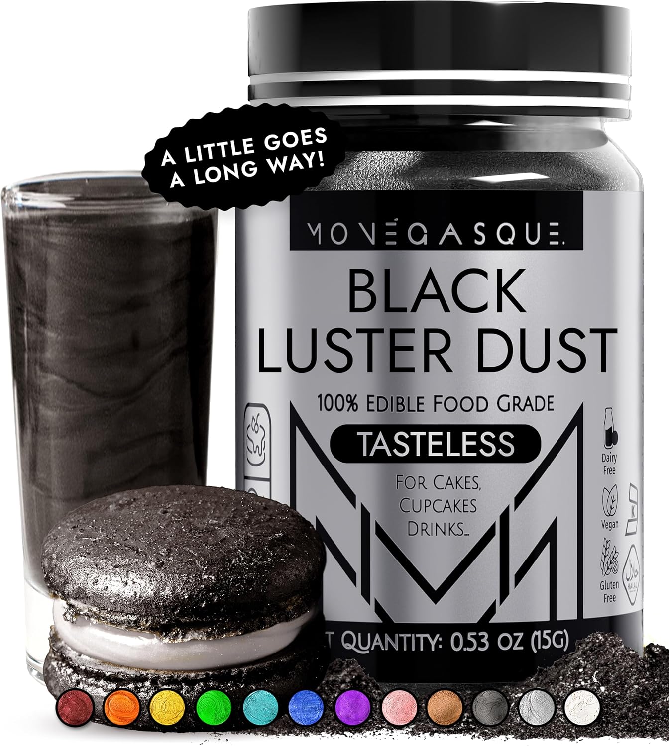 Black Edible Luster Dust jar - front view