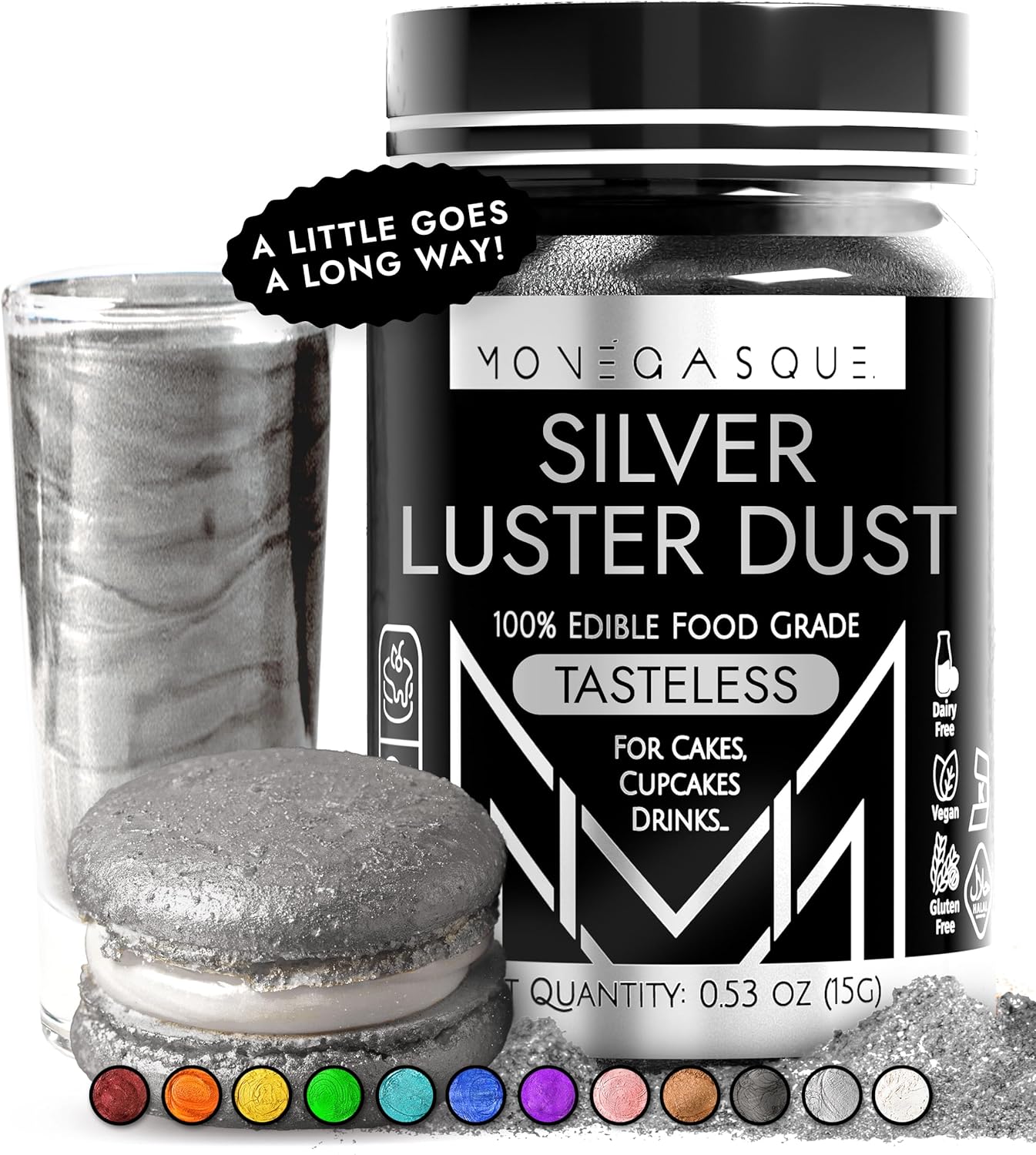 Silver Edible Luster Dust jar - front view