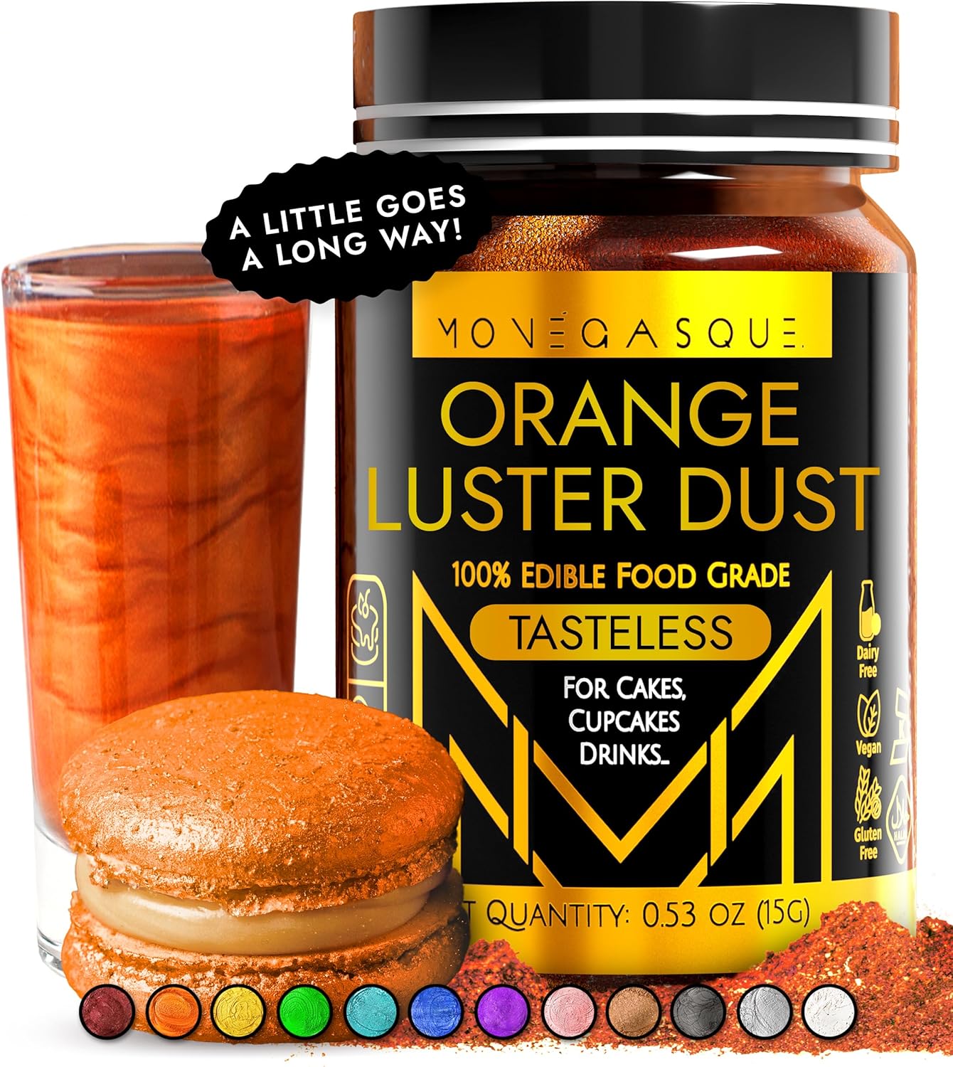 Orange Edible Luster Dust jar - front view