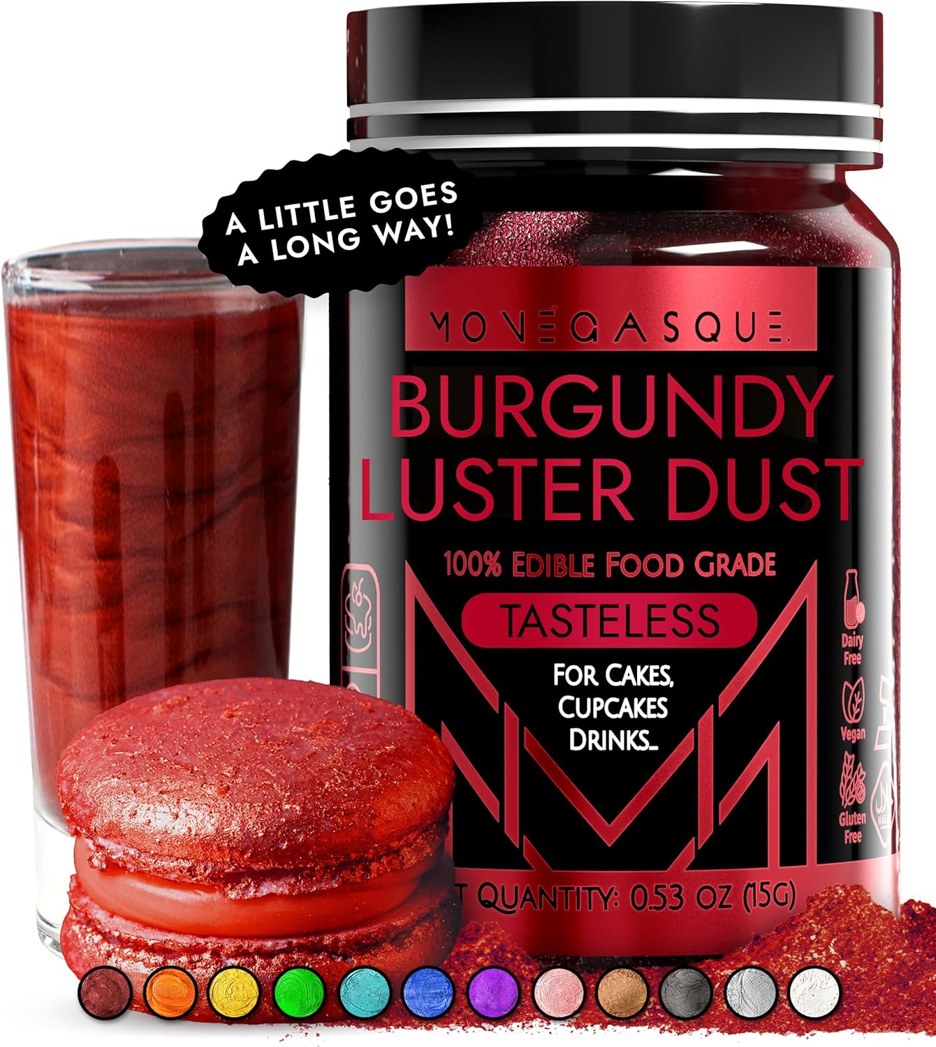Burgundy Edible Luster Dust jar - front view