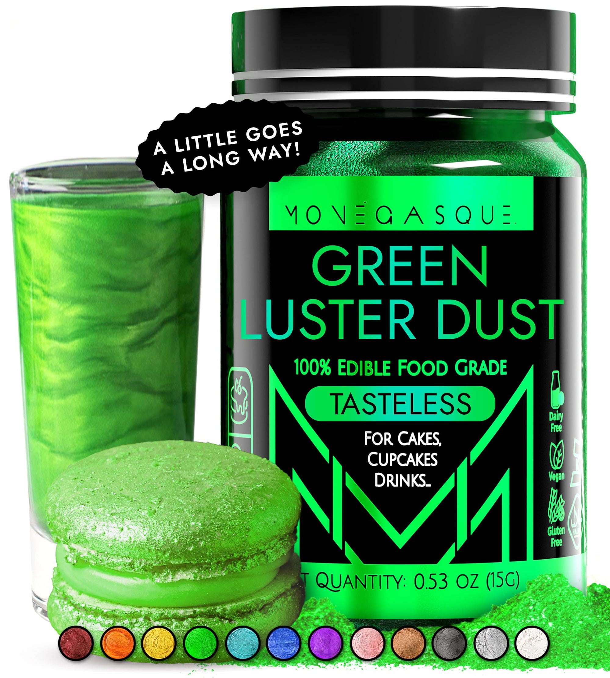 Green Edible Luster Dust jar - front view