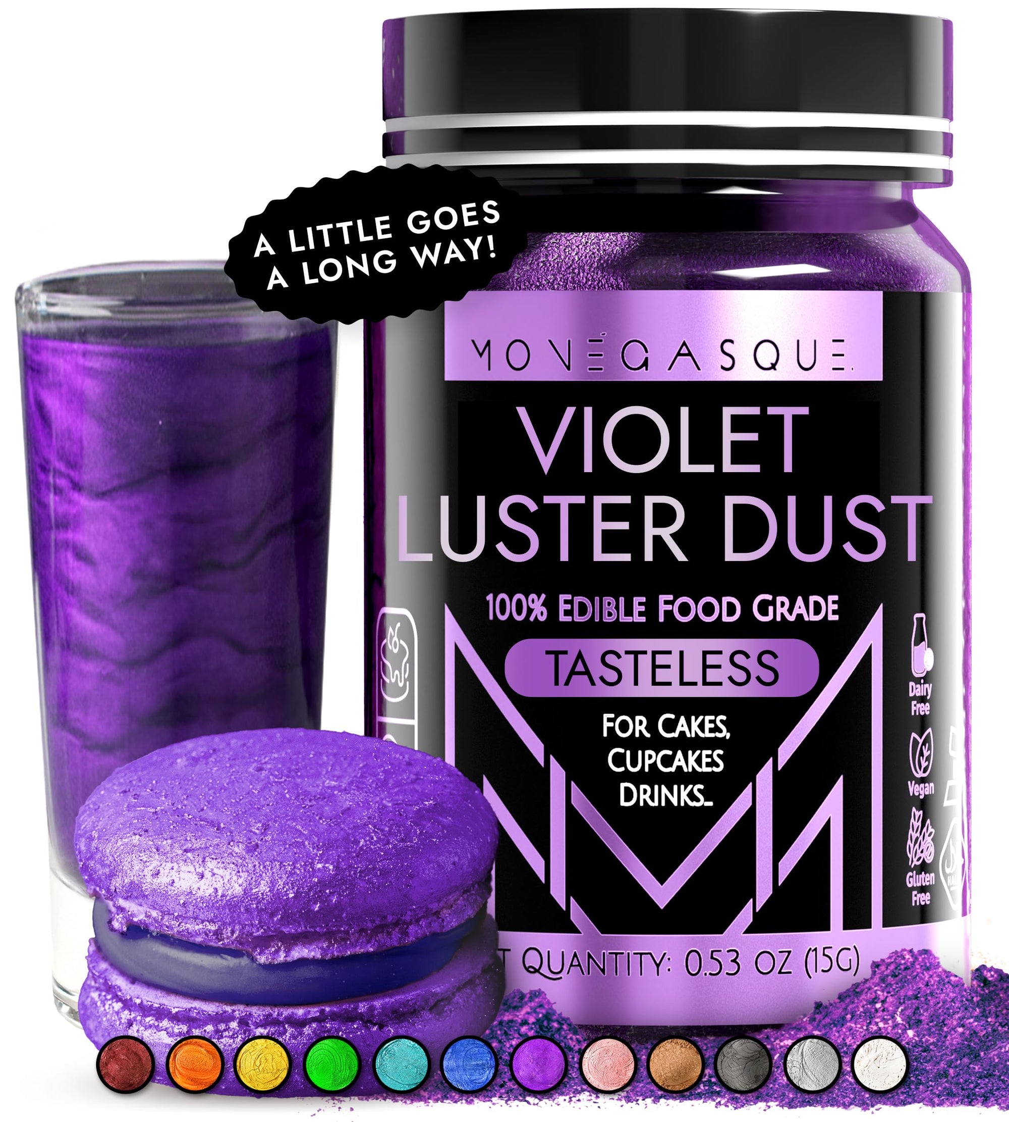 Violet Edible Luster Dust jar - front view