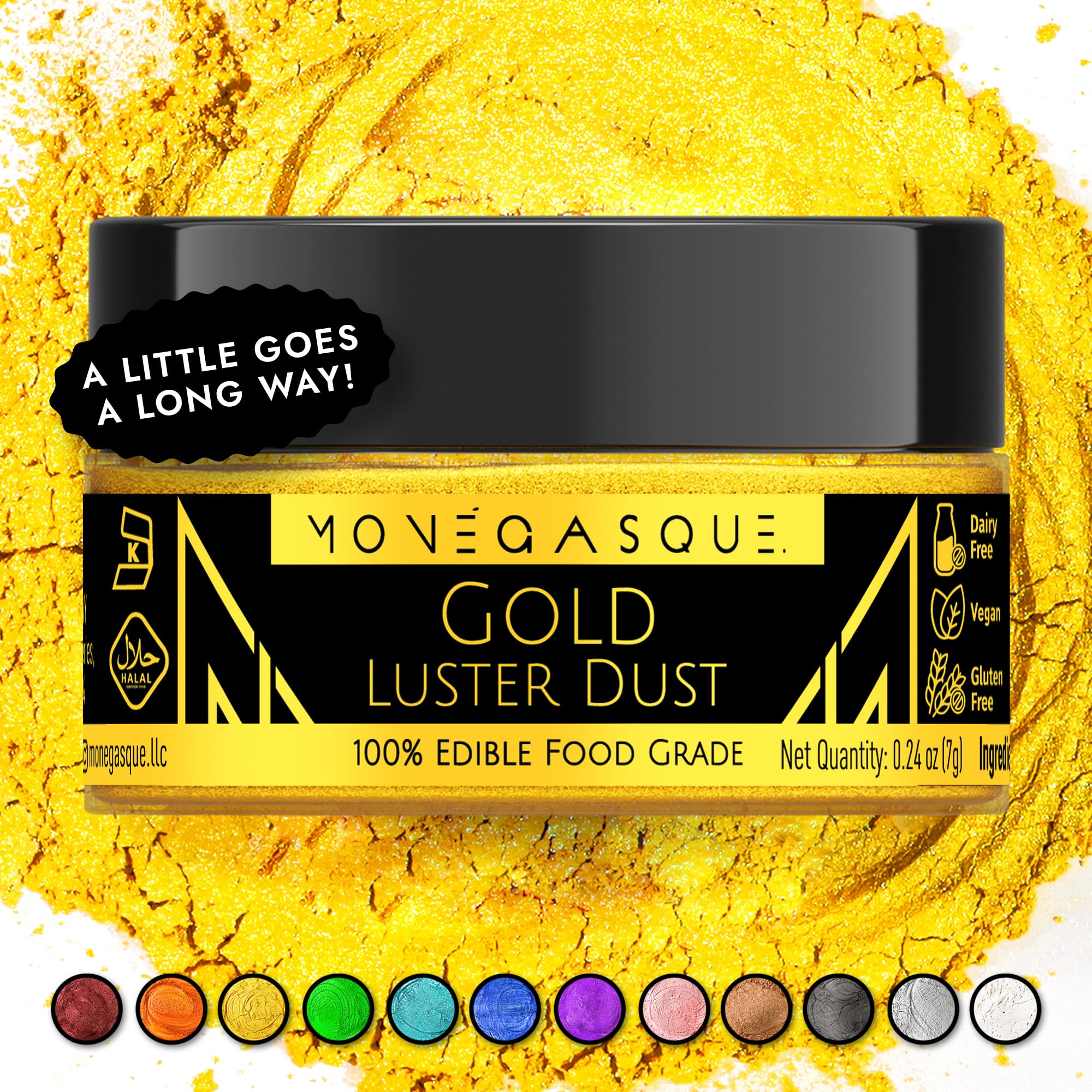 Gold Edible Luster Dust jar - front view