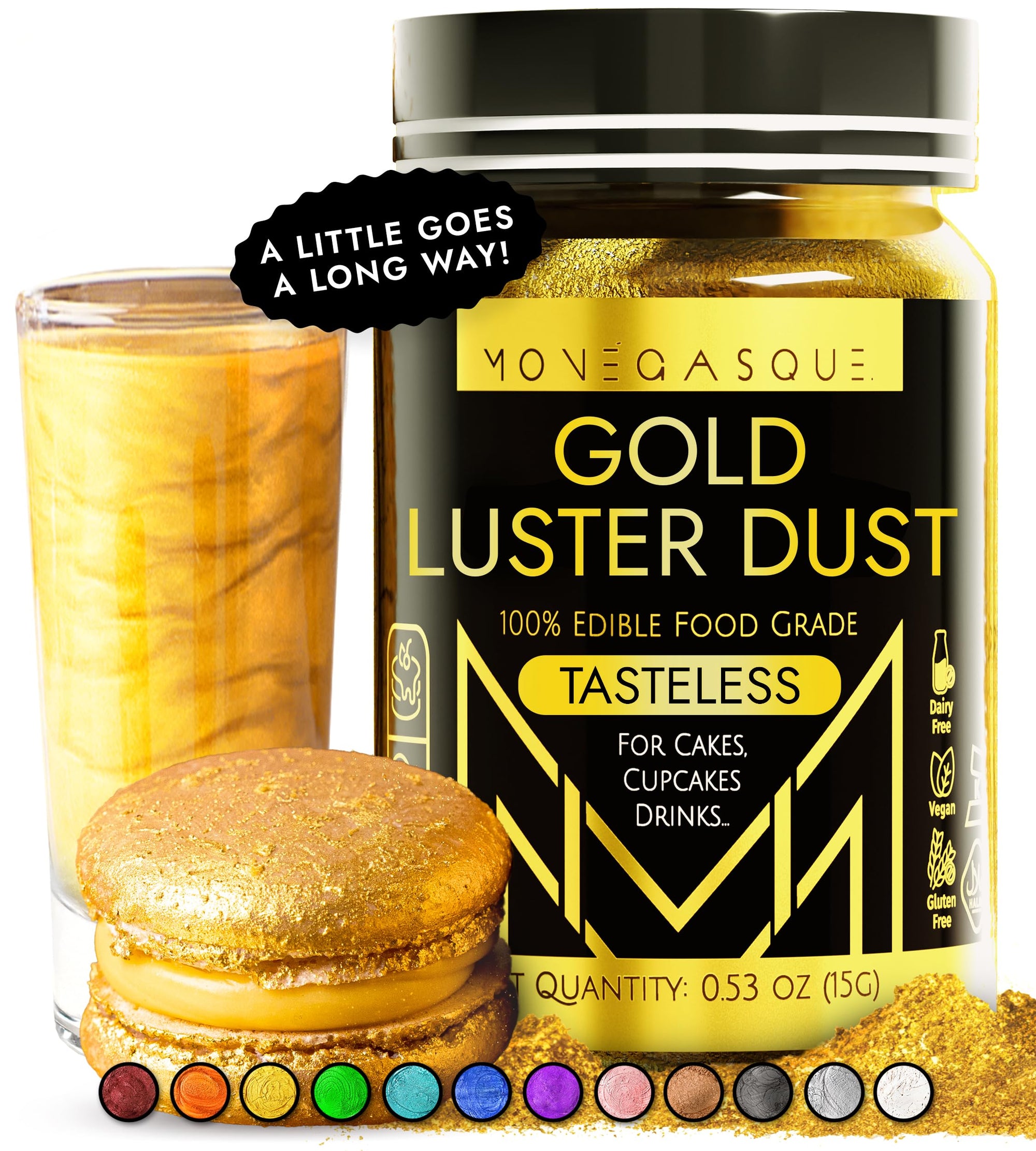 Gold Edible Luster Dust jar - front view