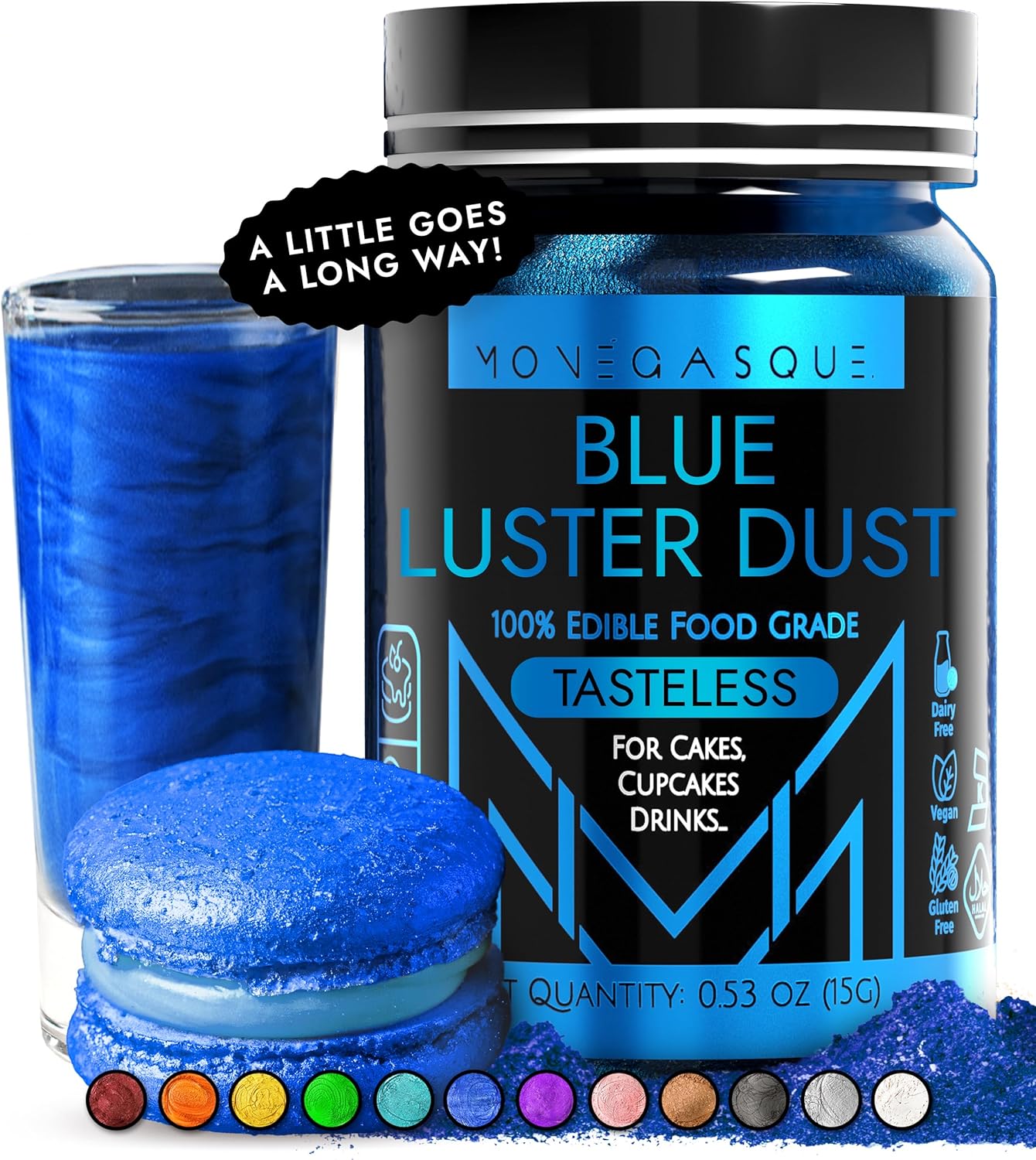 Blue Edible Luster Dust jar - front view